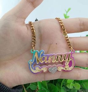 YBcustom catena di gioielli in acciaio inox arcobaleno bambù acrilico nome <span class=keywords><strong>personalizzato</strong></span> orecchini a cerchio <span class=keywords><strong>regalo</strong></span> per le donne bambini ragazze - Product Image 5