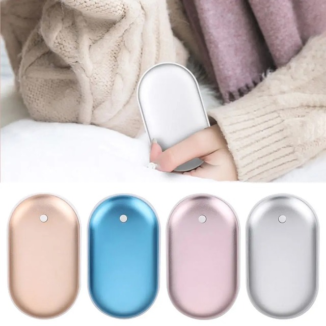 2-in-1 Electric Hand Warmer USB Rechargeable 5000mAh Power Bank Mini Handwarmer 3 Levels Double Side Heating for Home Office Use