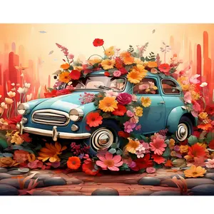 5d Diy Diamond Painting Flowers Car Full Round con strass foto decorazione per la casa 30x0cm/12x16 pollici senza