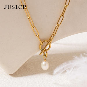 न्यूनतम 18k गोल्ड pvd स्टेनलेस स्टील हार लॉक आकर्षण बकसुलग मोती लटकी प्यारी महिलाओं के चोक रिंग-मोती हार उपहार - Product Image 5