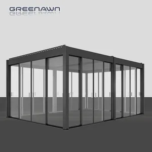 Outdoor modern motorized gazebo bioclimatic aluminum pergola large glass greenhouses guangdong cheap