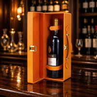 Boîte cadeau en cuir de luxe orange pour une bouteille de vin avec poignée, personnalisable avec logo, 15Y