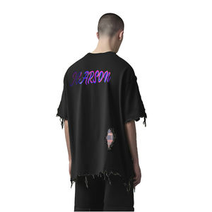 여름 패션 남성 힙합 티셔츠 곡선형 밑단과 긴 스칼롭 밑단 남성 패션 티셔츠 - Product Image 5