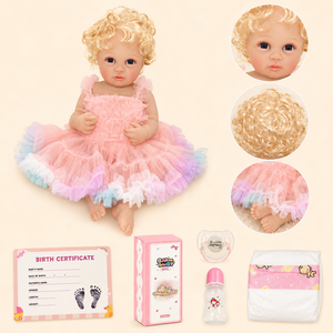 BAkwbwBY Bambola Reborn Realistica in Vinile da 18 Pollici, Fatta a Mano, con Capelli Biondi Ricci e Vestito Tutu Arcobaleno, per Vendita all'Ingrosso - Product Image 4