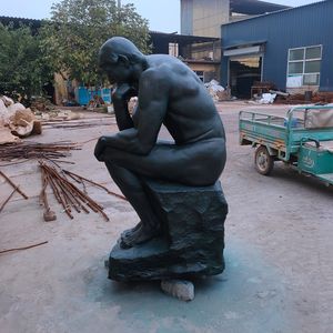 等身大の有名な「考える人」鋳造ブロンズ彫刻像、金属工芸品、真鍮像、庭や家の装飾に - Product Image 2