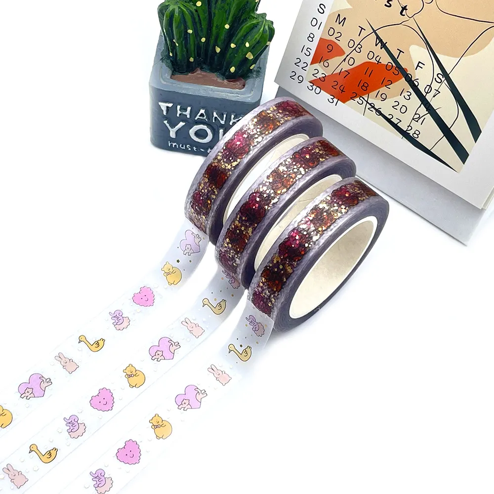 Moderne Romantische Transparante Pet Tape Set Pet Washi Tapes Voor Decoratie Maskeren Papier Afdichting