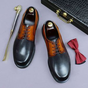Nuevos Zapatos de Cuero para Hombre, Punta Redonda, Estilo Británico Informal, Zapatos Formales de Negocios, Otoño Invierno, Dos Tonos, Piel de Vacuno, Zapatos de Novio para Boda - Product Image 5