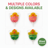 Sucettes en forme de poussin de Pâques de 28g en gros, saveurs de fruits assorties, bonbons durs dans une boîte de présentation PDQ pour les fêtes et les cadeaux