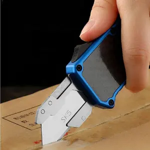 ポケットEDCアルミニウム合金シェルダブルアクション5エクストラブレード自動かみそりナイフOTFボックスカッターツール