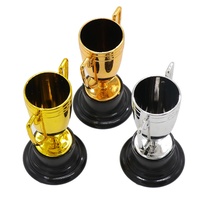 Copa de Trofeo de Plástico Dorada con Base Redonda Negra, Precio Económico, Logotipo Personalizado en Dorado, Plateado o Bronce, Mini Copa de Trofeo