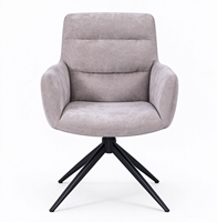 Fauteuil moderne à dossier haut en tissu gris foncé avec base pivotante à 4 pieds en métal noir pour salon, cuisine, salle à manger