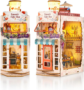 Romantic Coffee Shop Book Nook Kit 3D Wooden Puzzle with <b>LED</b> Light DIY Miniature Bookend for Home Decor & Gifts - Product Image 1