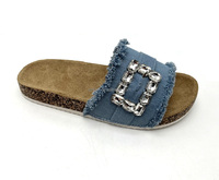 Meilleures ventes OEM de sandales en denim à logo personnalisé avec boucle en PVC injecté semelle plate pour femmes sandales plates à la mode