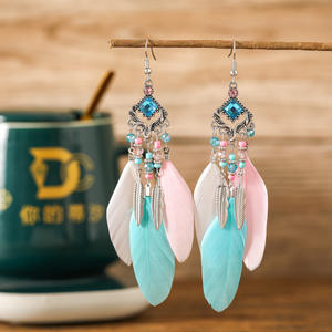 レトロダイヤモンドフェザードロップイヤリング エスニックスタイル 合金メッキ カジュアル卸売 クリエイティブエスニックジュエリー - Product Image 2