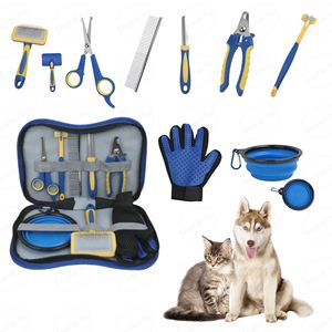 8 paquets d'outils de toilettage bleus pour animaux de compagnie, ciseaux, brosse d'épilation, peigne, coupe-ongles pour chiens et chats - Product Image 1