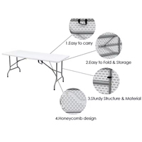 Table de pique-nique rectangulaire portable de haute qualité, 6 pieds, pliable, en plastique, pour le camping en plein air