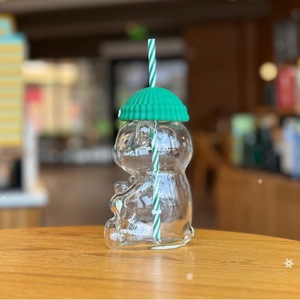 Gelas Beruang 20oz Kaca Borosilikat Tinggi untuk Hadiah Natal Anak Grosir, dengan Tutup Sedotan, Bebas BPA, Aman untuk Mesin Cuci Piring - Product Image 4