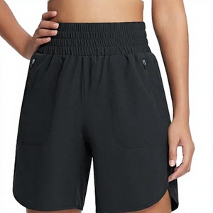Shorts de sport pour femmes à taille haute élastique avec poches, respirants, en tissu tricoté extensible, pour l'entraînement, le yoga, la course à pied et la remise en forme - Product Image 1