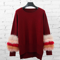 Vente en gros de pulls colorés en fourrure à col rond et poignets en fourrure chandails en tricot pour femmes pulls à la mode avec fourrure