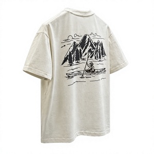 T-shirt en coton pour homme, manches courtes, col rond, décontracté, avec imprimé montagne au dos, coupe classique, tissu jersey respirant - Product Image 3
