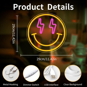 Décoration murale, néons à intensité variable, visage souriant, néon LED, visage souriant, néon pour la chambre des filles, décoration de fête d'anniversaire - Product Image 3