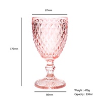 LANGXU Verres à vin gobelet classique sans pied en relief rose taille diamant Verres à vin de luxe Lot de 6
