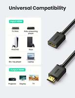 Câble d'extension UGREEN 4K, adaptateur mâle vers femelle, compatible avec Roku TV Stick, PS5, PS4, Xbox, ordinateur portable, PC, Nintendo Switch