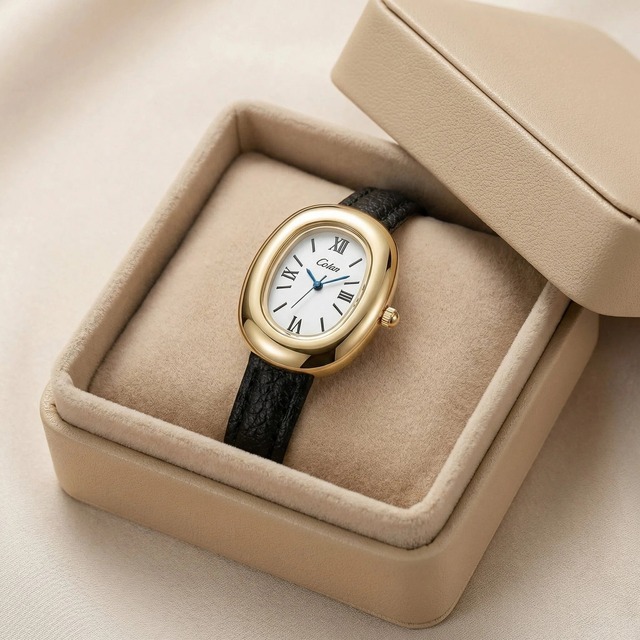 Luxury Women's Watch Oval Shaped Leisure Style Eco Friendly Quartz Movement Alloy Leather Strap Lady Watch W6703