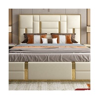 Lit double King moderne de luxe avec intérieur en cuir luxueux, panneau en bois massif, mousse souple pour meubles de chambre à coucher