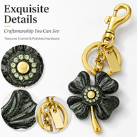Porte-clés Trèfle à Quatre Feuilles en Strass, Breloque de Sac Vintage Porte-Bonheur, Pendentif Fleur, Cadeau pour Femme, Prêt à Expédier