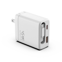 Cargador de Pared Retráctil 3 en 1 con Cable USB-C, Enchufe de Pared con Cargador de Teléfono de 45 W y Puertos Dobles, Bloque de Cargadores USB C para iPhone