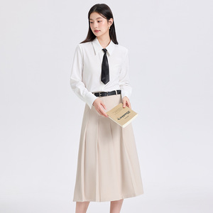 Women's Blue Long Sleeve Shirt With Tie Solid Color Polyester Office Wear For Professional Work Commute Interview Autumn 2025 - Product Image 3