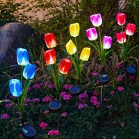 Jardin de fleurs artificielles avec lumières solaires LED, tulipes, tournesols, jacinthes, imperméables, pour la décoration de la cour, du patio, de la pelouse et des allées
