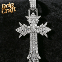 Nouvel ensemble de pendentifs croix style hip-hop avec pierres précieuses taille princesse, en cuivre, unisexe et au look haut de gamme.