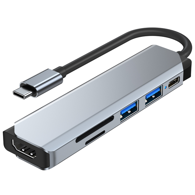 6 in 1 High-Speed 5 Gbps Laptop USB C Docking Station Hub Includes HD-MI PD TF SD Card Reader USB 3.0 USB 2.0 Brand New