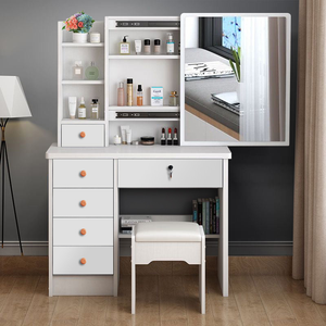Ensemble de coiffeuse pas cher, table de maquillage moderne avec miroir rose clair pour filles, nouvelle conception de coiffeuse avec miroir en forme de cœur - Product Image 1