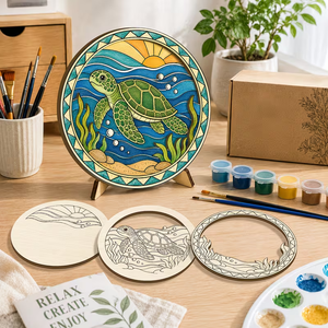 OCHOICE Kit d'art en bois multicouche <span class=keywords><strong>tortue</strong></span> marine en gros, découpe laser, ensemble <span class=keywords><strong>de</strong></span> peinture DIY, thème océan, décoration murale pour la maison, cadeau fait main - Product Image 3