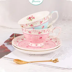 Floral Bone China Teacups and Saucer Sets 1 Cup and 1 Saucer with Gift Box