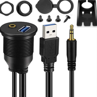 Câble d'extension USB 3.0 mâle-femelle noir étanche 5A à charge rapide pour tableau de bord de voiture/bateau, montage encastré, blindage tressé