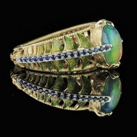 Nouveau concepteur de bijoux fins de haute qualité de luxe solide 18K or rubis saphir feuille australienne opale bague pour les femmes fiançailles mariage