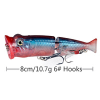 NOUVEAU OEM 8cm/10.7g appât dur multi-section leurres de pêche Topwater Popper Bait Wobblers artificiels matériel de pêche en plastique