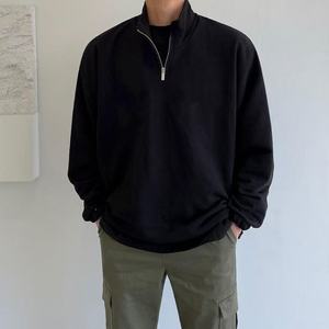 Custom <b>Men's</b> Turtleneck <b>Half</b> <b>Zip</b> <b>Sweatshirt</b> 100% Organic Cotton Plus Size Drop Shoulder Quarter <b>Zip</b> Blank <b>Sweatshirt</b> for <b>Men</b> - Product Image 3