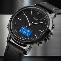 Skmei 1652 Digital-Quarz-Herrenuhr, modische wasserdichte Armbanduhr mit Lederarmband und Leuchtfunktion