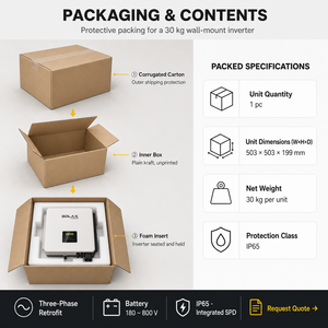 Onduleur solaire hybride triphasé avec SPD intégré, protection contre les surcharges à 110 % pour l'alimentation de secours domestique et le stockage d'énergie solaire - Product Image 6