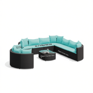 Eleganti Set da Giardino in Rattan Nero per 10 Persone, Divano da Esterno Resistente alle Intemperie - Product Image 1