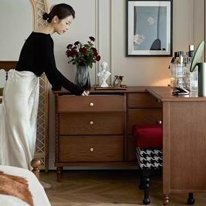 Commode de style rétro français en bois massif, table de toilette antique multifonctionnelle, rangement rétractable moderne pour la maison, pour ensemble de bar - Product Image 4