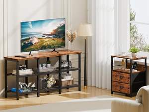 UCHANCE素朴なブラウン3層ストレージTVスタンド小型メディアコンソールテーブル産業エンターテインメントテレビ用センター50インチリビングルーム - Product Image 3