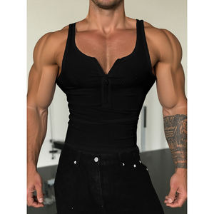 Canotta Sportiva DOVEARK con Logo Personalizzato, Manica Corta con Zip sul Petto, Top Estivo Aderente Senza Maniche per Uomo - Product Image 5