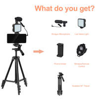 MAMEN Kit de Vlogging para Smartphone, Trípode con Luz LED, Transmisión en Vivo, Micrófono, Kit de Creación de Vídeo, MAMEN, Envío Gratis por Muestra