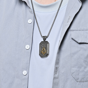 Freemason <b>Titanium</b> Steel Necklace Men's Fashion Pendant Geometric Design Gift Stainless Steel <b>Chain</b> Hip Hop Style - Product Image 3